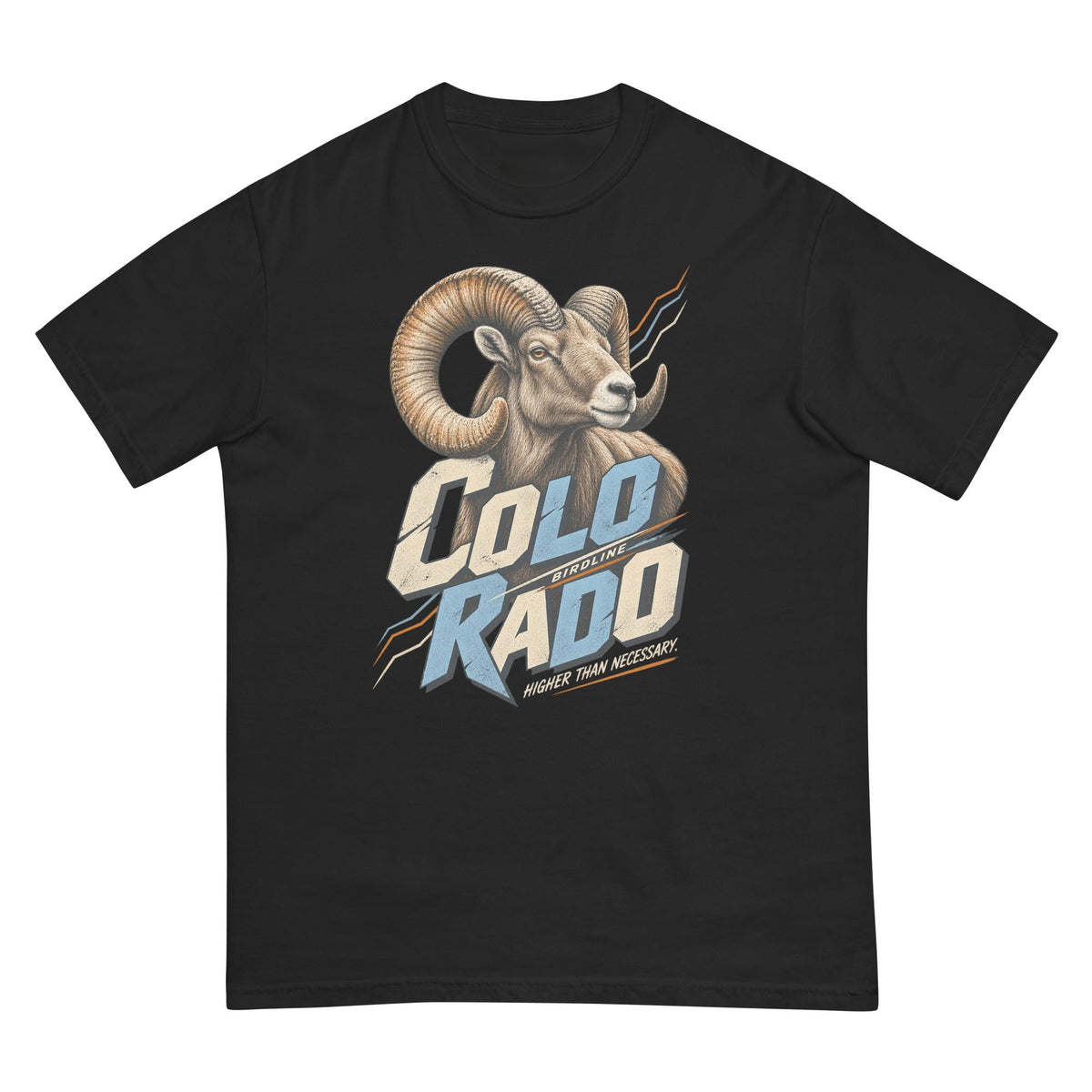 Colorado Higher Than Necessary Bighorn T-Shirt premium-quality garment detail