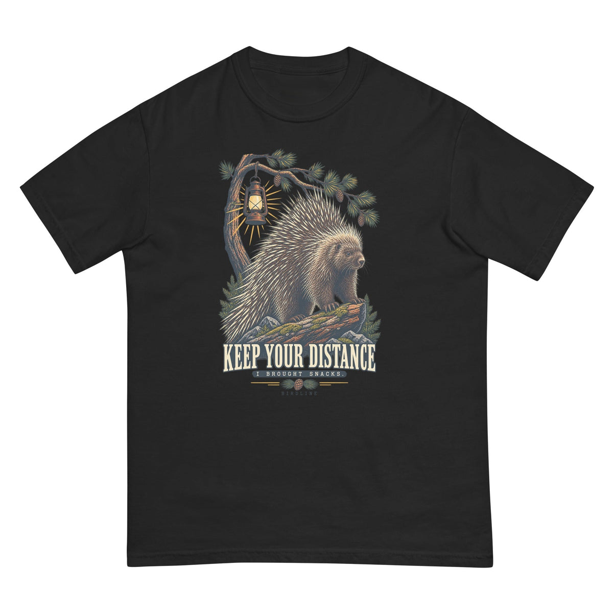 Keep Your Distance I Brought Snacks Porcupine T-Shirt premium-quality garment detail