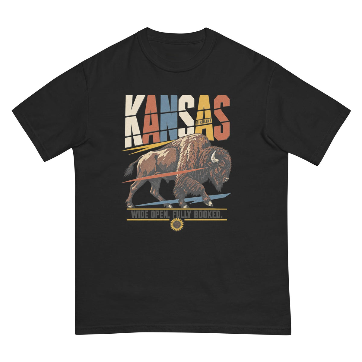 Kansas Wide Open Fully Booked Bison T-Shirt premium-quality garment detail