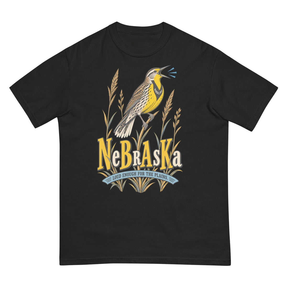 Nebraska Loud Enough for the Plains Meadowlark T-Shirt premium-quality garment detail