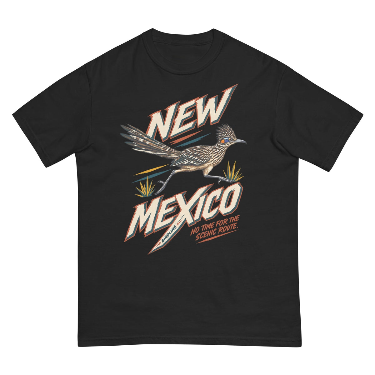New Mexico No Time for the Scenic Route Roadrunner T-Shirt premium-quality garment detail