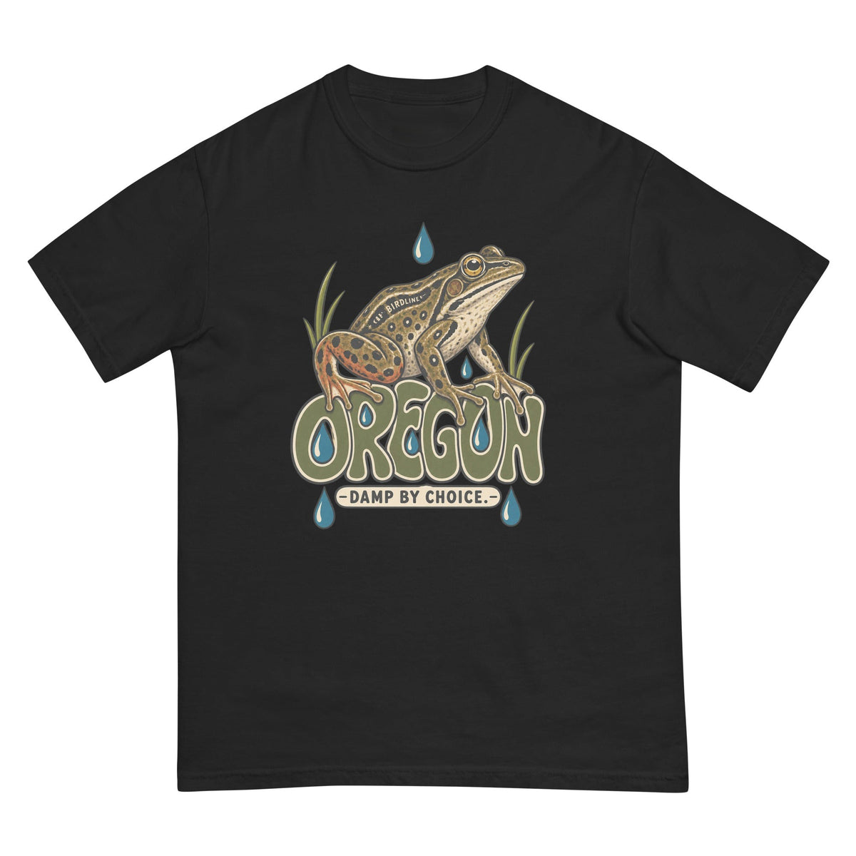Oregon Damp by Choice Frog T-Shirt premium-quality garment detail
