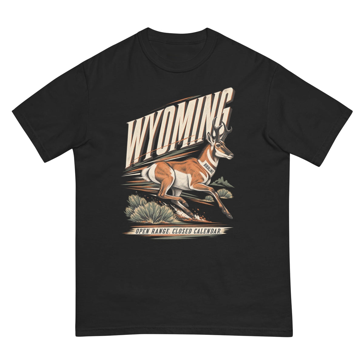 Wyoming Open Range Closed Calendar Pronghorn T-Shirt premium-quality garment detail