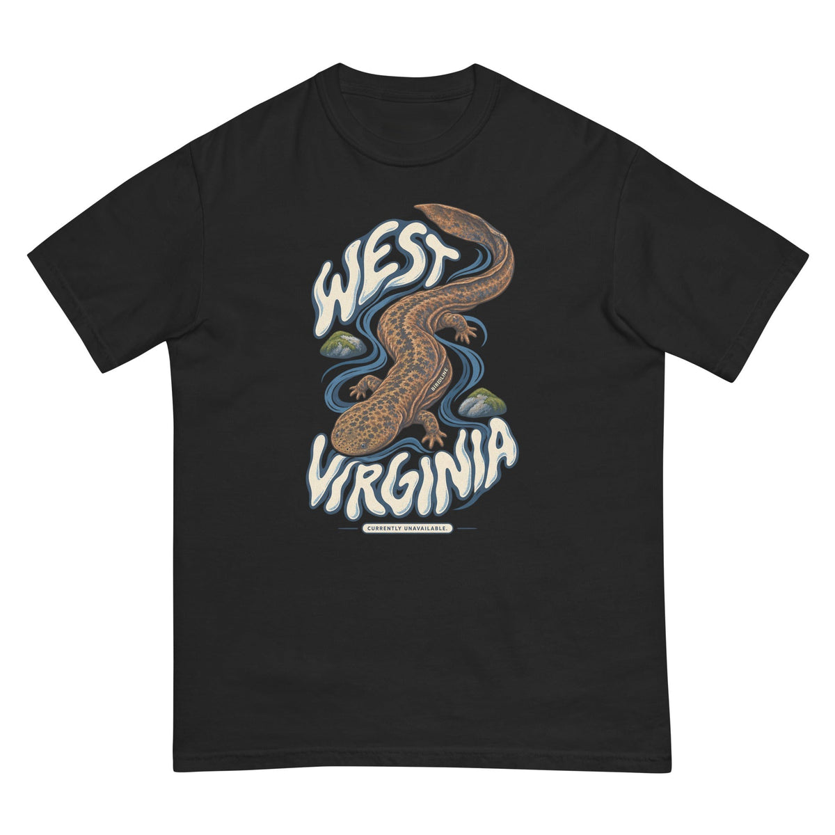 West Virginia Currently Unavailable Hellbender T-Shirt premium-quality garment detail