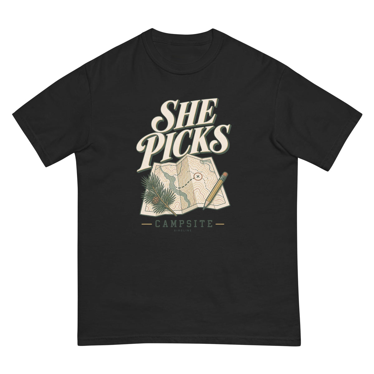 She Picks the Campsite T-Shirt premium-quality garment detail