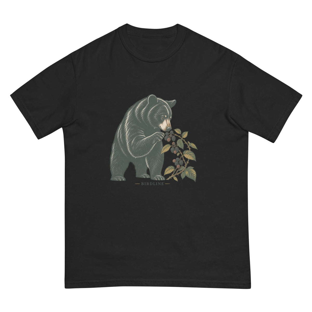 Black Bear Berries Birdline T-Shirt premium-quality garment detail