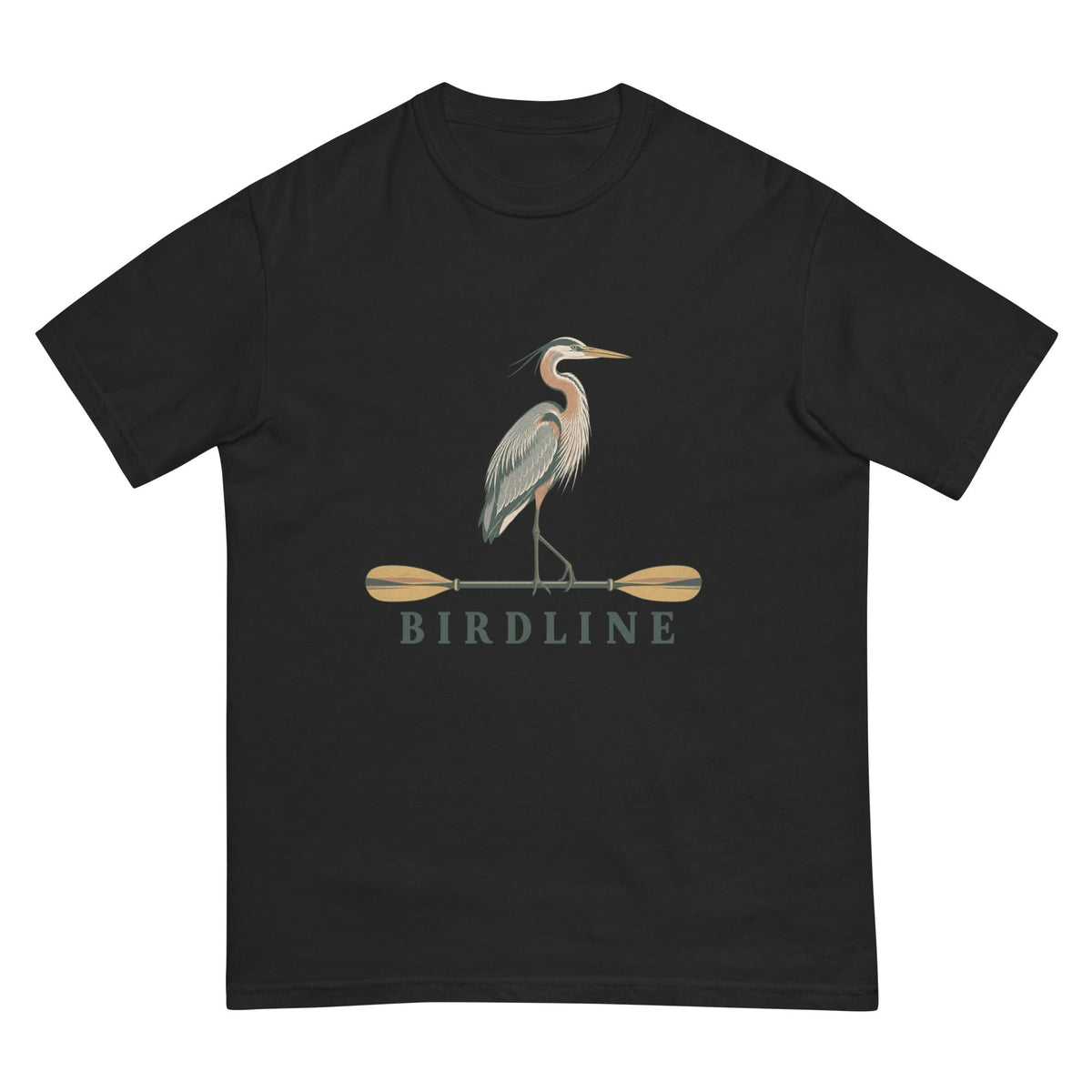 Great Blue Heron Paddle Birdline T-Shirt premium-quality garment detail