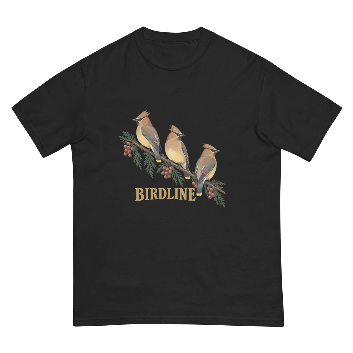 Cedar Waxwings Birdline T-Shirt premium-quality garment detail