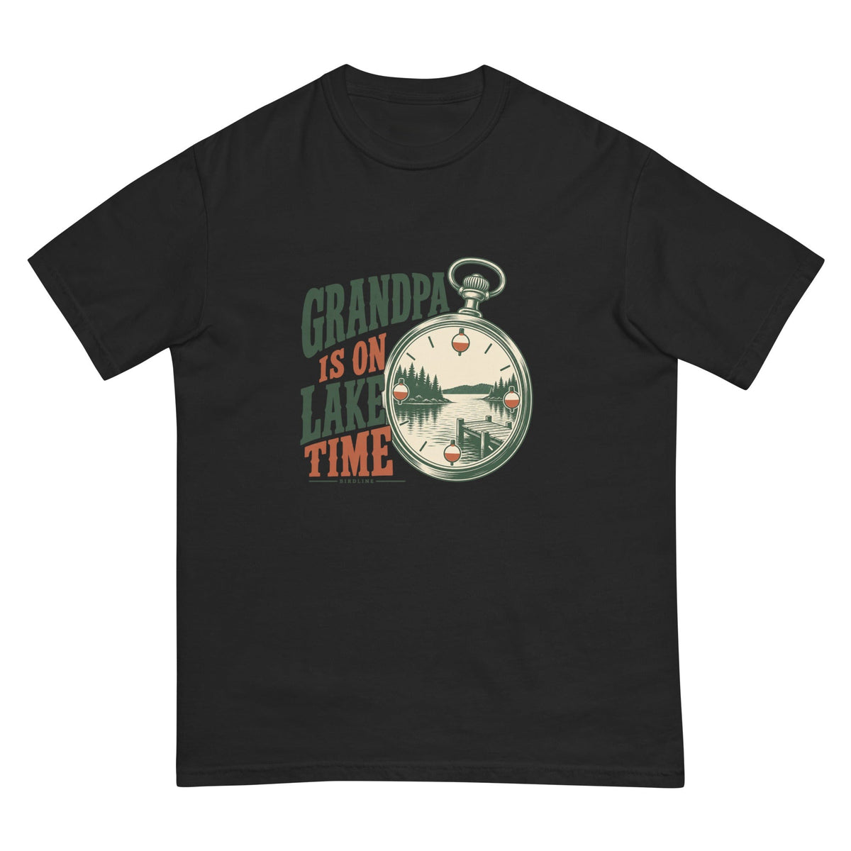 Grandpa Is on Lake Time T-Shirt premium-quality garment detail