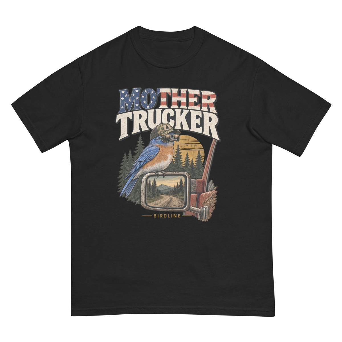 Mother Trucker Side Mirror T-Shirt premium-quality garment detail