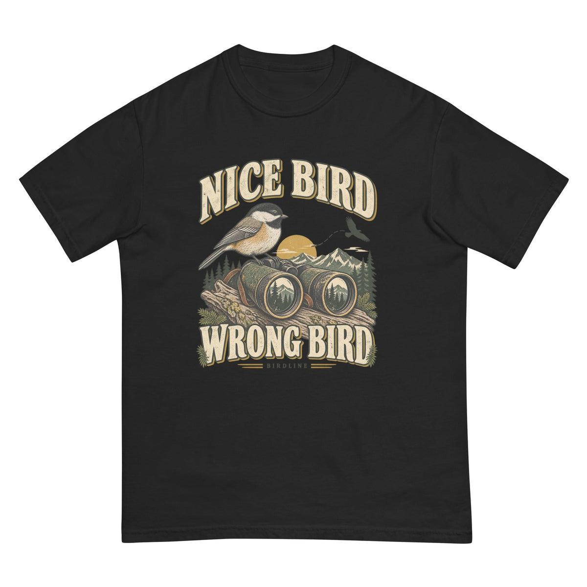 Nice Bird. Wrong Bird. T-Shirt premium-quality garment detail