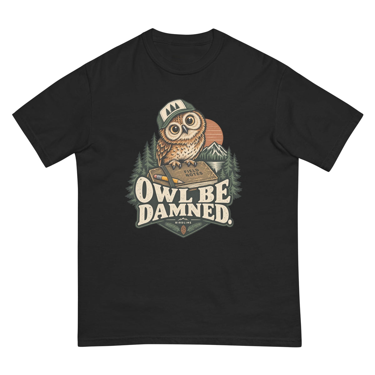 Owl Be Damned. T-Shirt premium-quality garment detail
