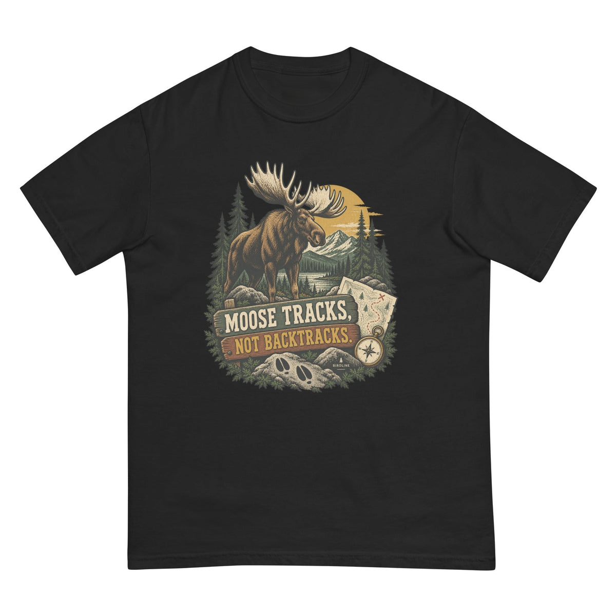 Moose Tracks Not Backtracks T-Shirt premium-quality garment detail
