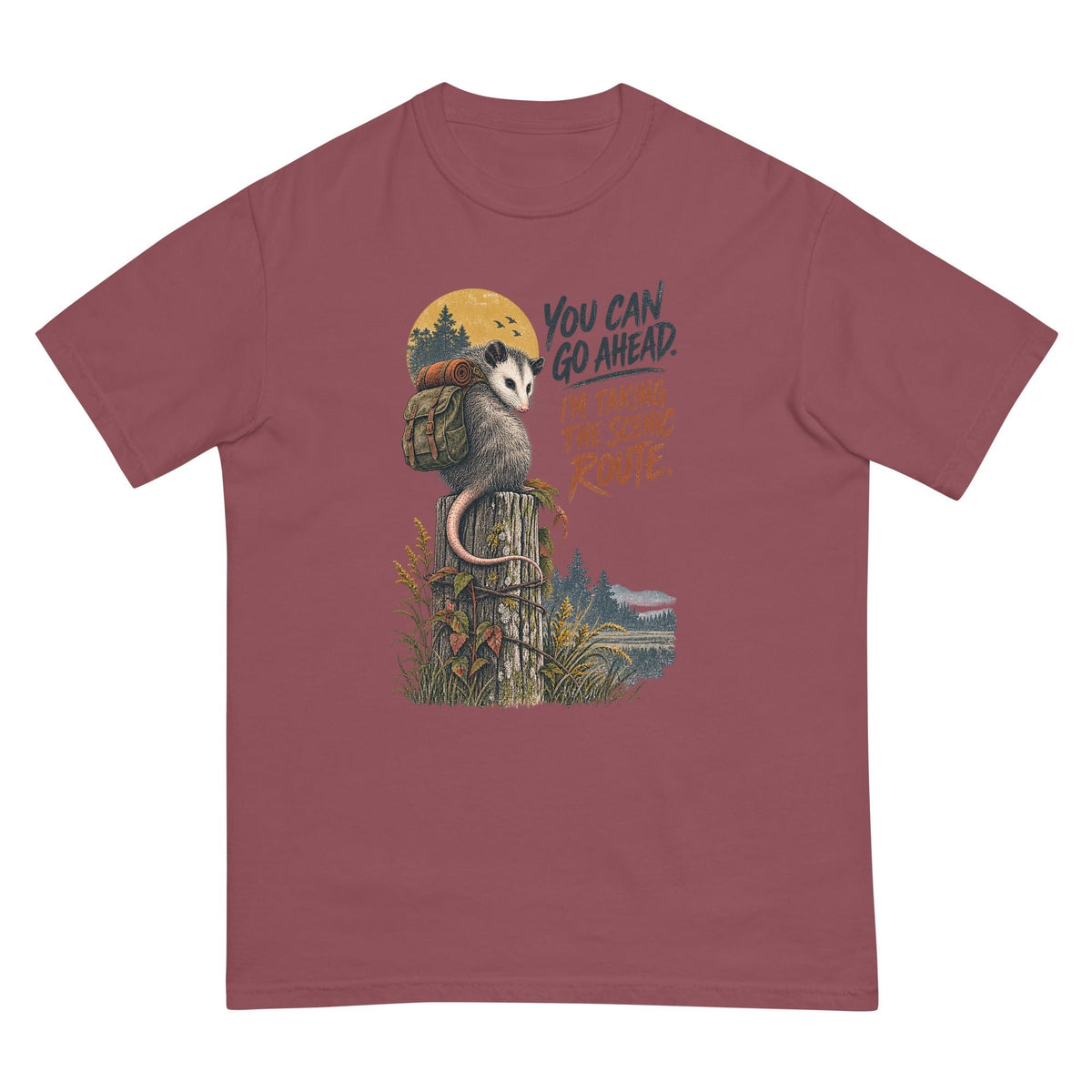 You Can Go Ahead I'm Taking the Scenic Route Opossum T-Shirt premium-quality garment detail