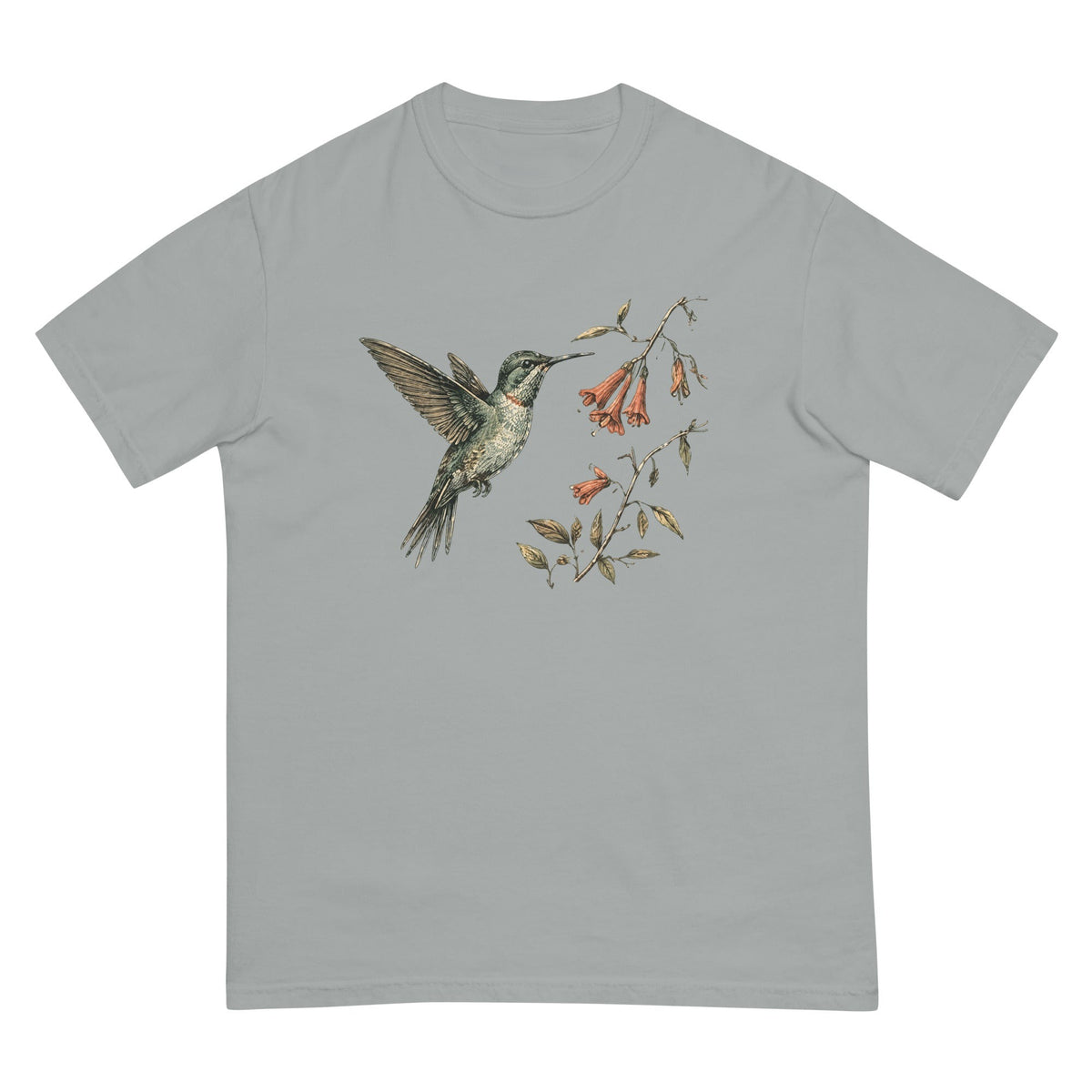 Hummingbird and Honeysuckle T-shirt premium-quality garment detail