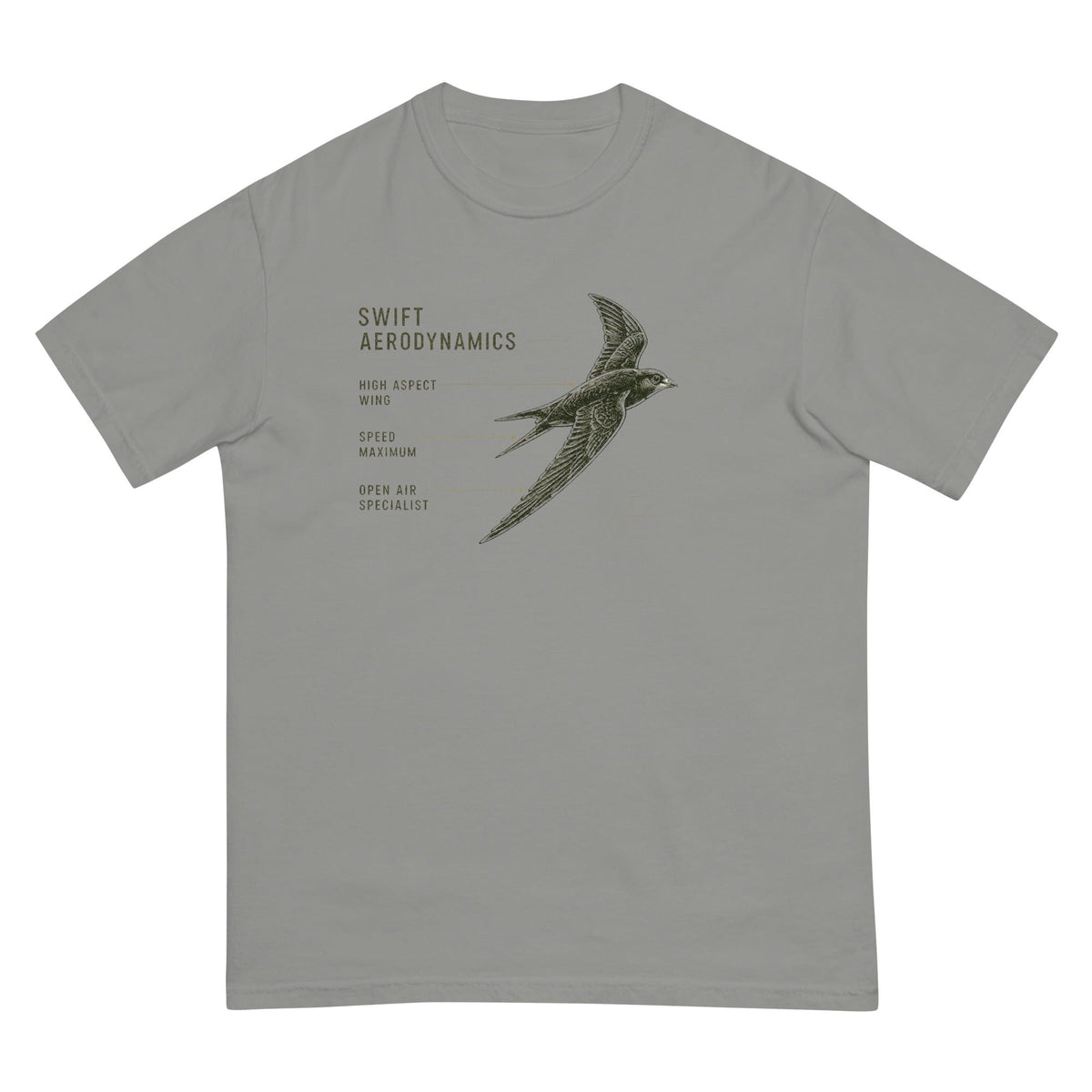 Swift Aerodynamics High Aspect Wing Speed Maximum T-shirt premium-quality garment detail