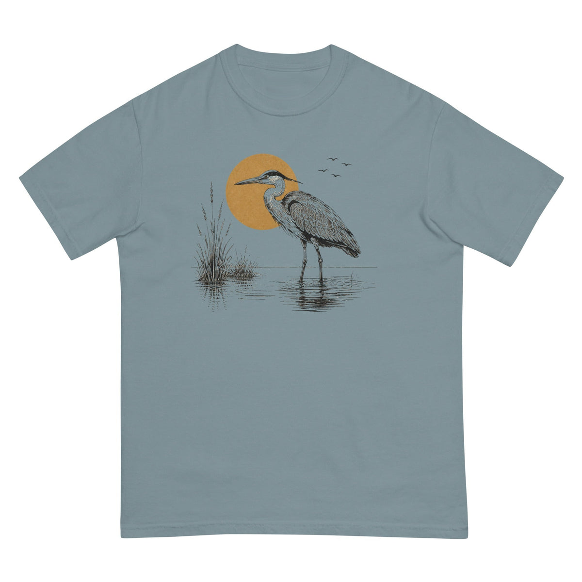 Heron at Sunrise T-shirt premium-quality garment detail