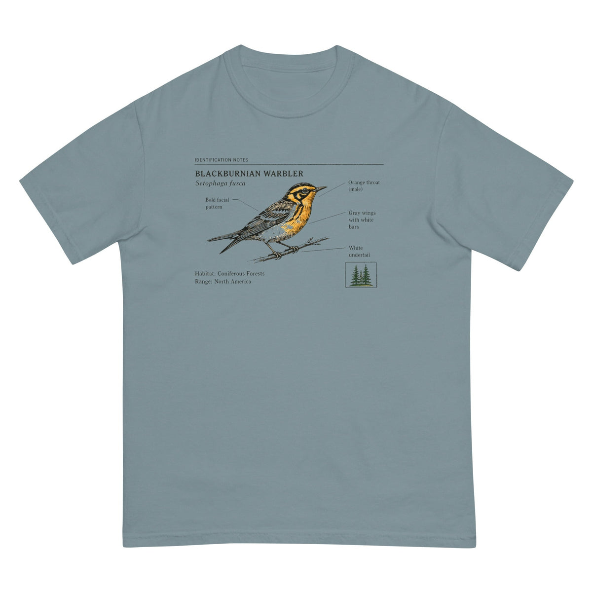 Blackburnian Warbler T-shirt premium-quality garment detail