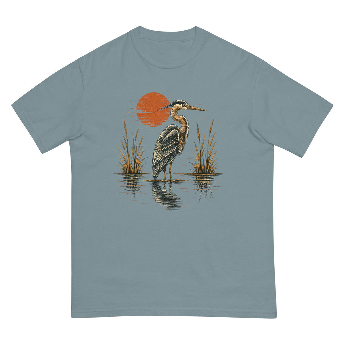 Heron at Red Sun T-shirt premium-quality garment detail