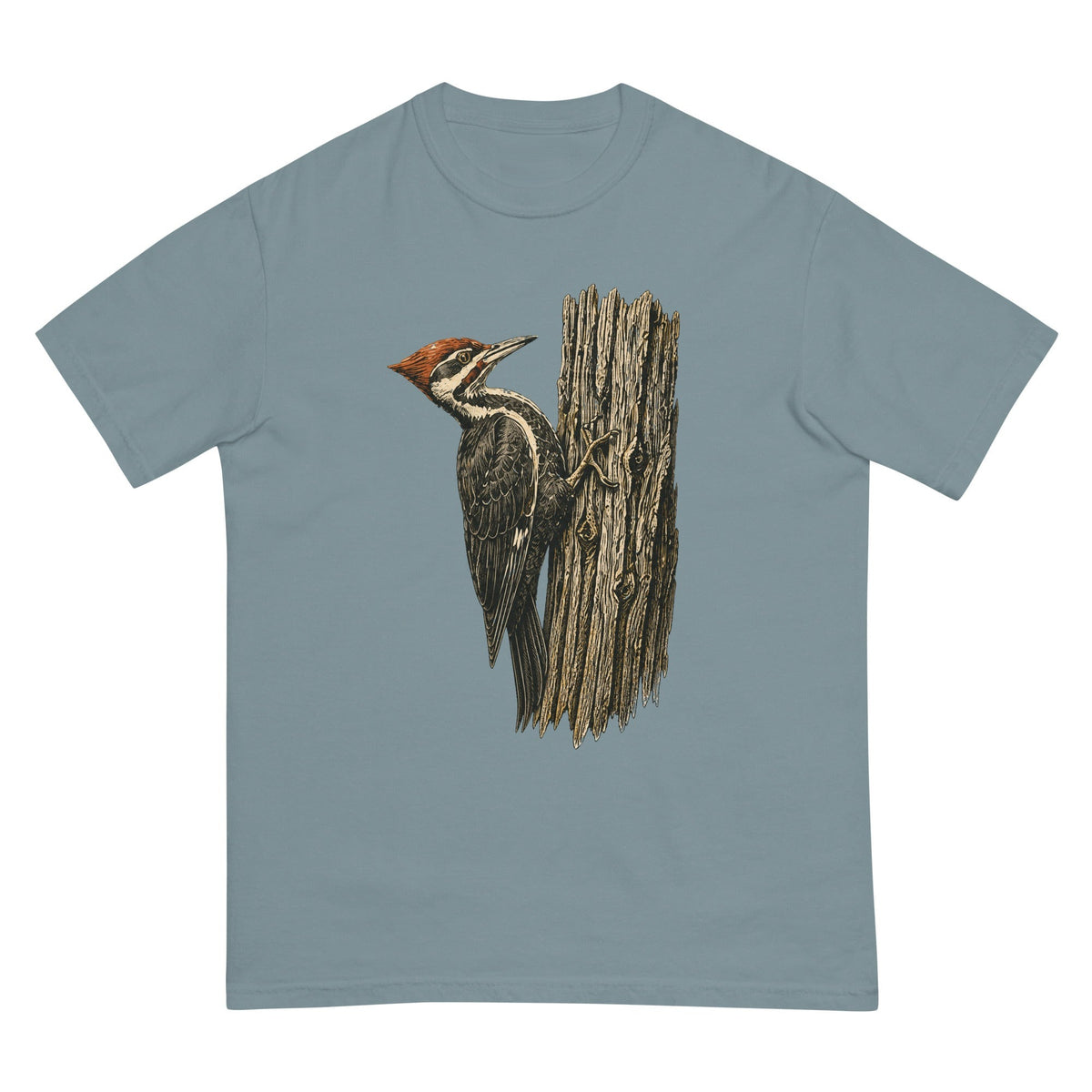 Pileated Woodpecker T-shirt premium-quality garment detail
