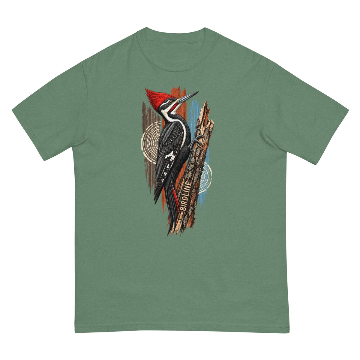 Birdline Woodpecker Woodgrain T-Shirt premium-quality garment detail