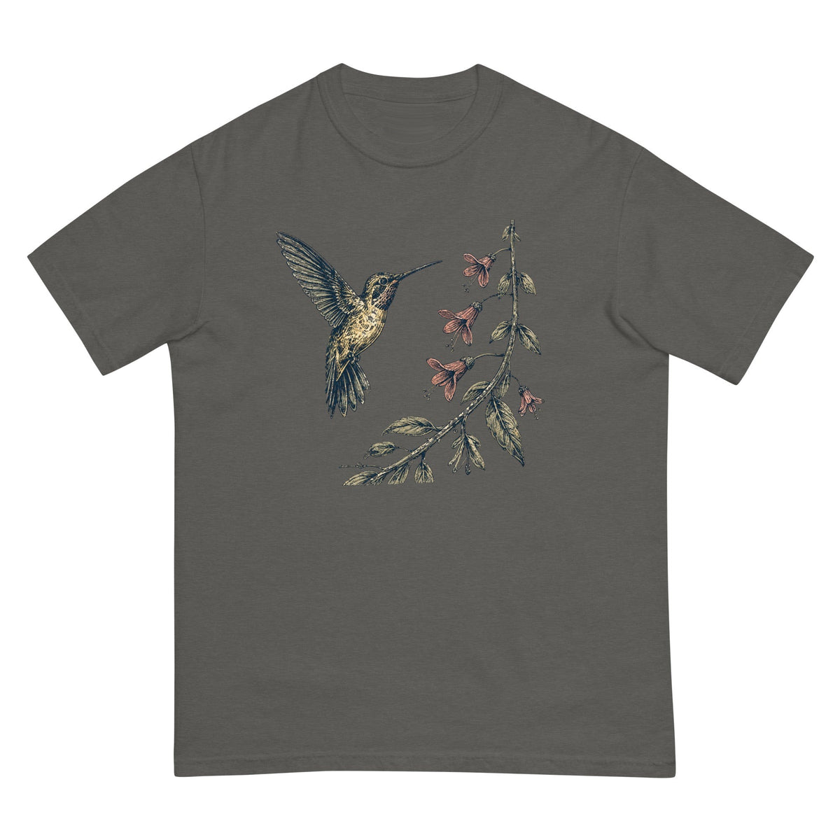 Hummingbird and Bellflower T-shirt premium-quality garment detail