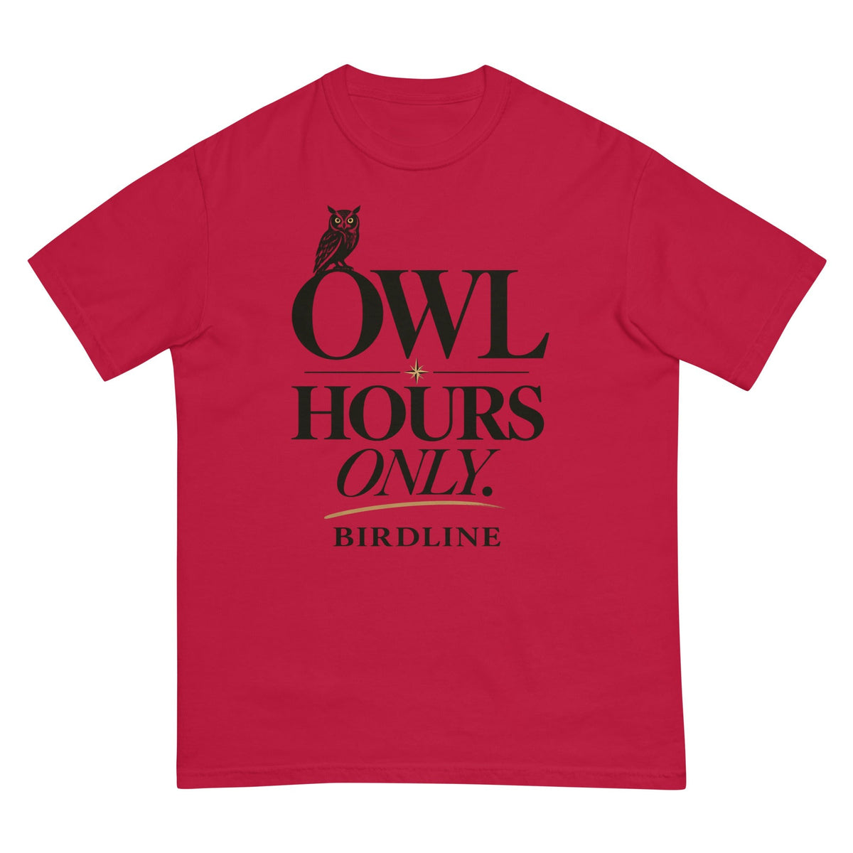 Owl Hours Only T-Shirt premium-quality garment detail