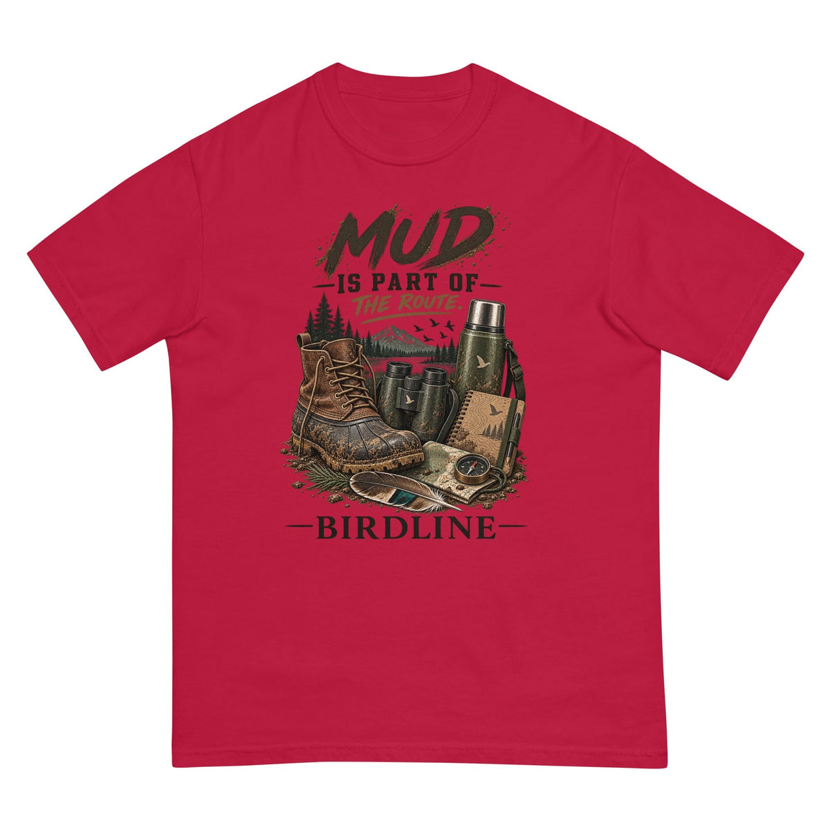 Mud Is Part of the Route Boots T-Shirt premium-quality garment detail