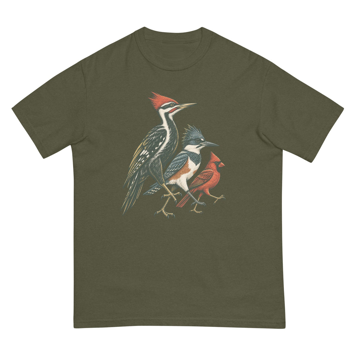 Woodpecker, Blue Jay & Cardinal T-Shirt premium-quality garment detail