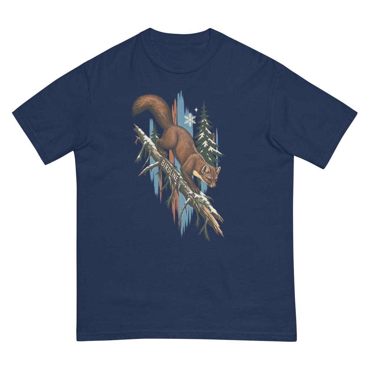Birdline Squirrel Blue T-Shirt premium-quality garment detail