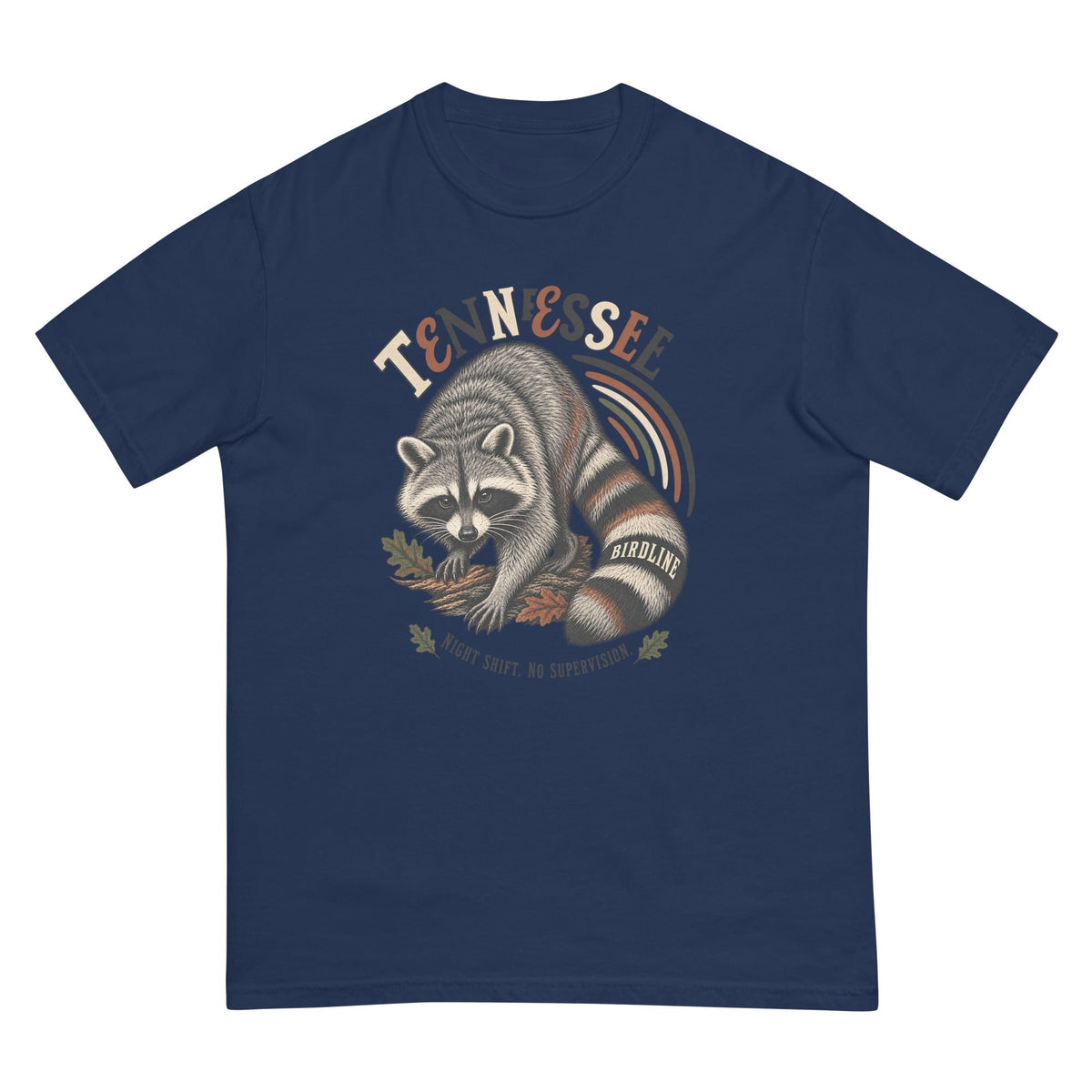 Tennessee Night Shift No Supervisor Raccoon T-Shirt premium-quality garment detail