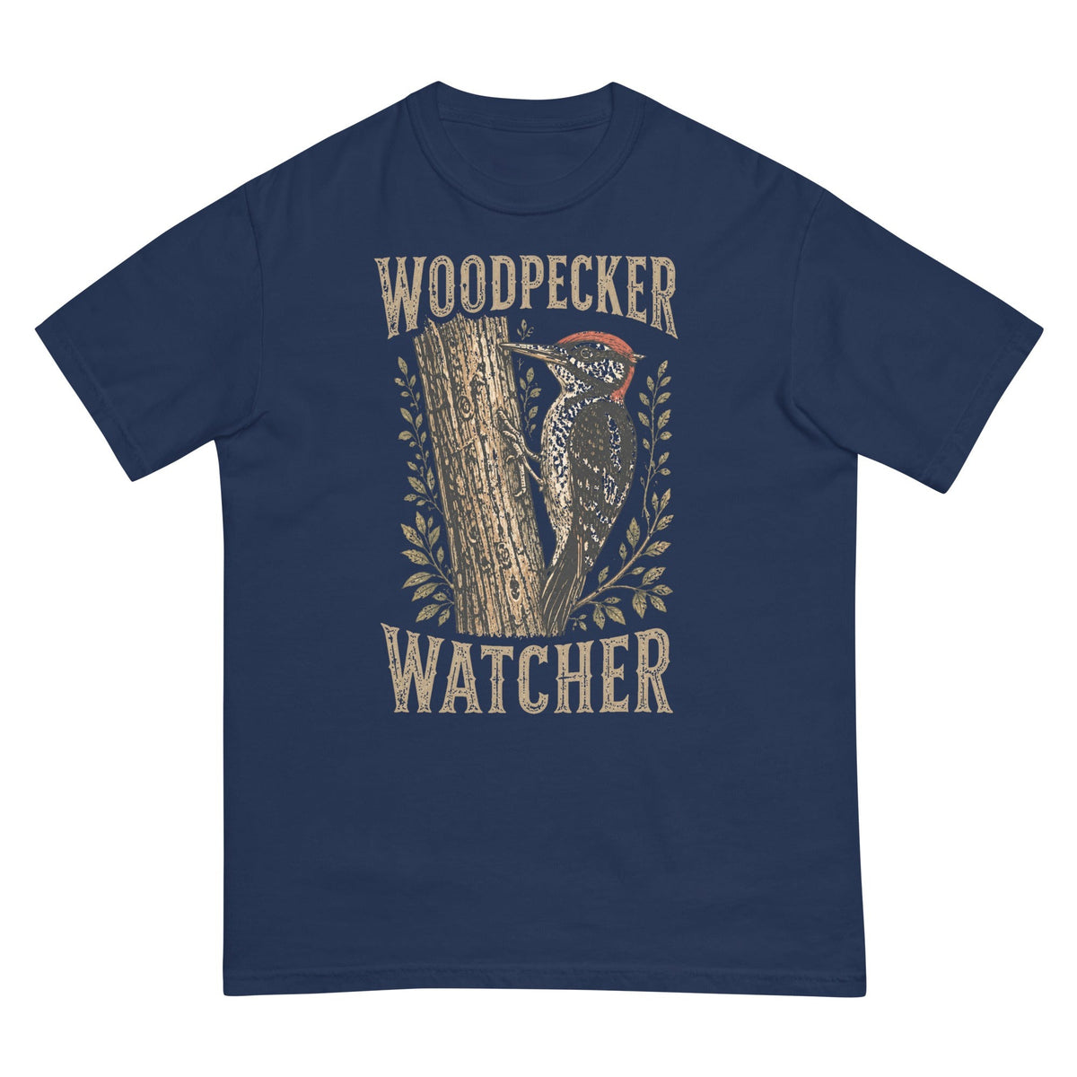 Woodpecker Watcher T-shirt premium-quality garment detail