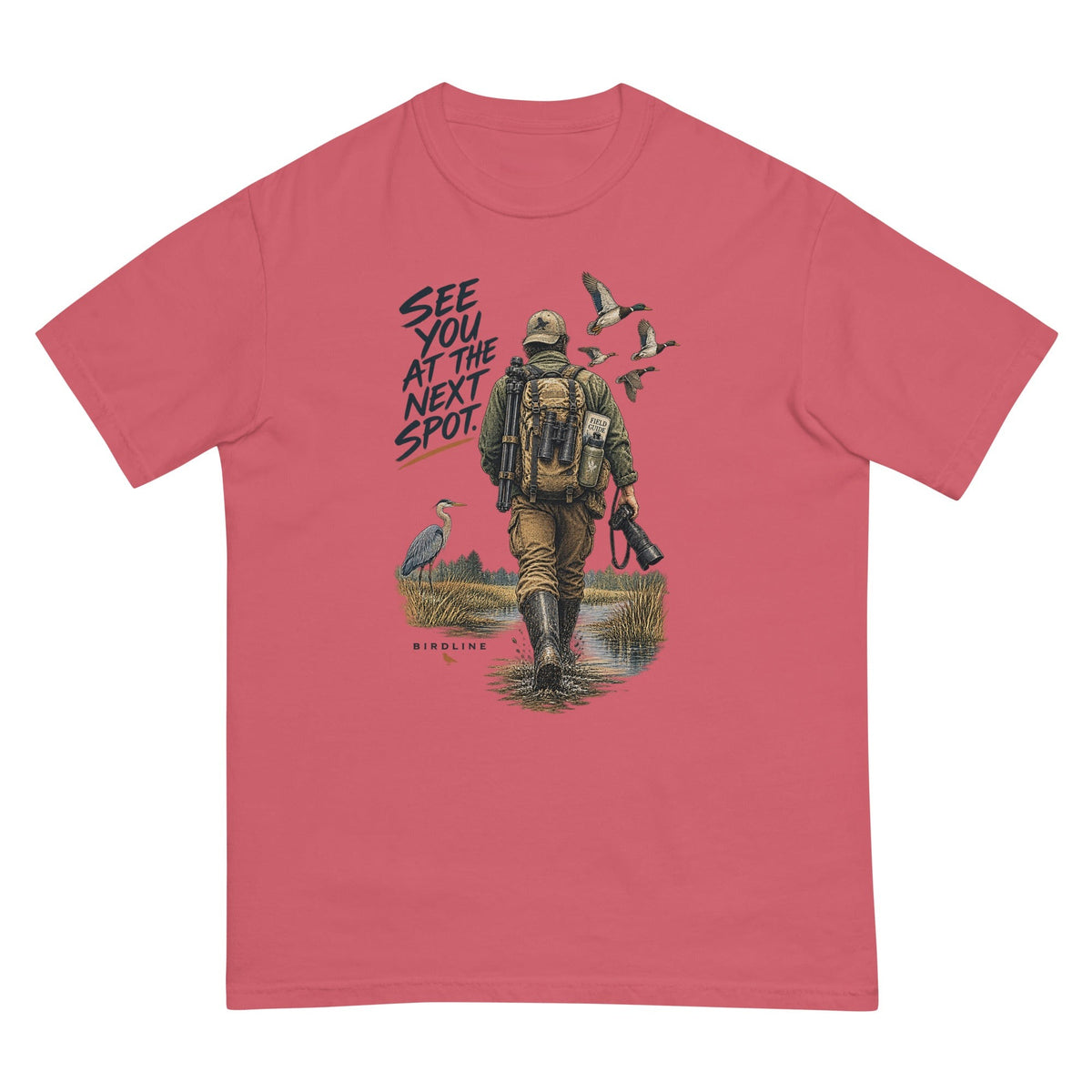 See You at the Next Spot Birdwatcher T-Shirt premium-quality garment detail