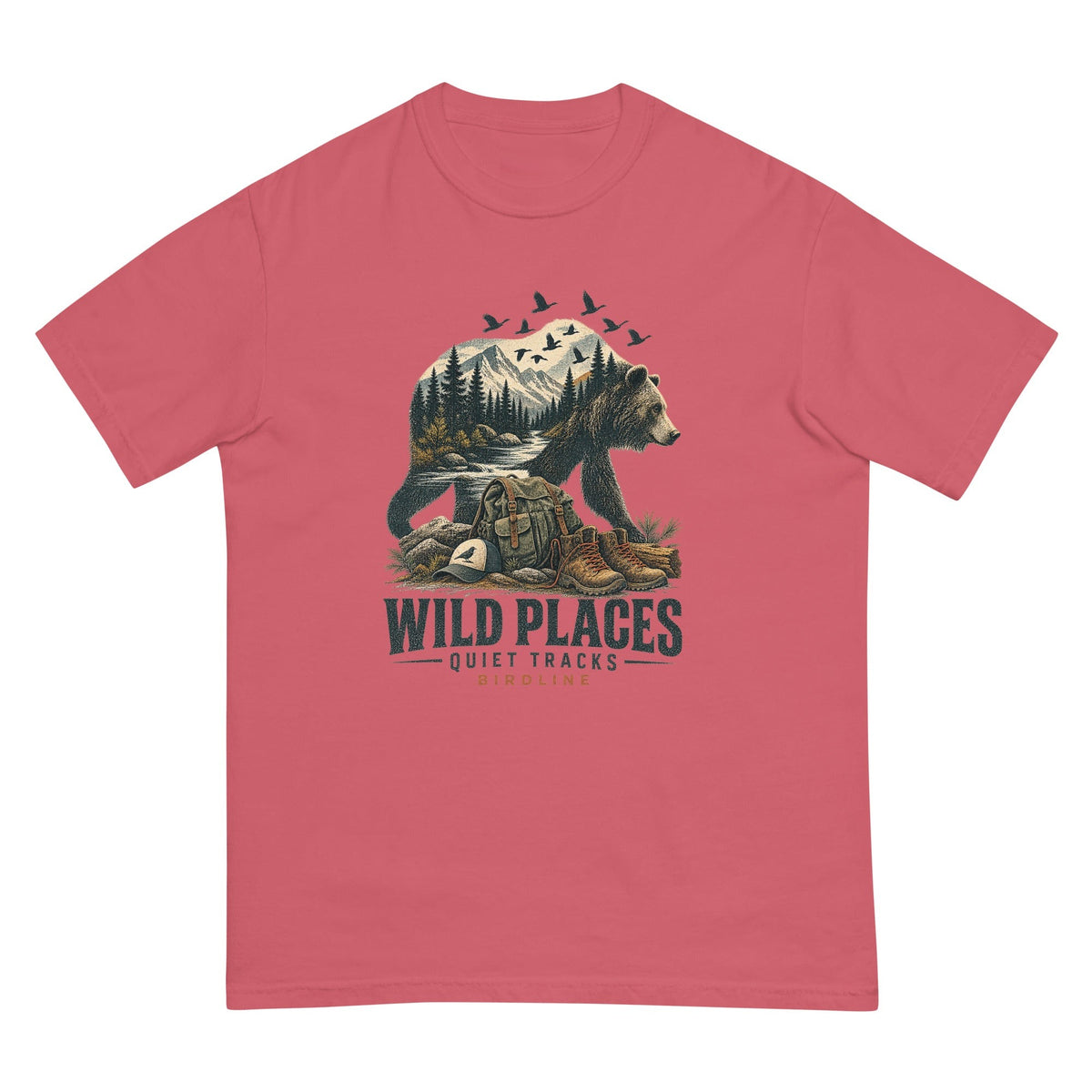 Wild Places Quiet Tracks Bear T-Shirt premium-quality garment detail