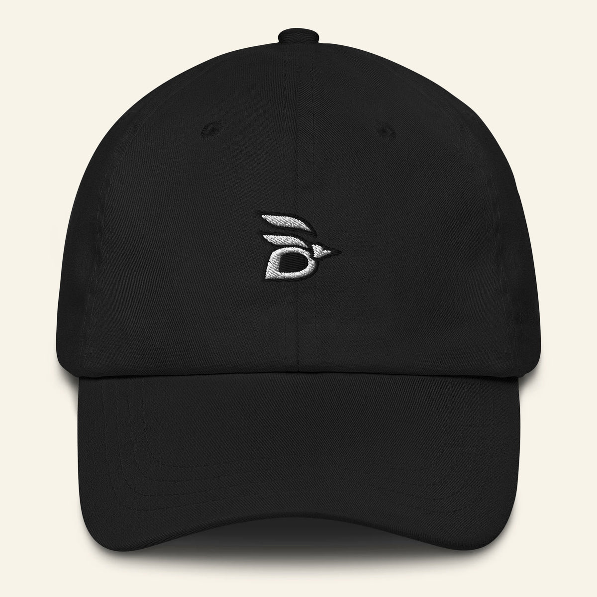 Birdline Logo Dad Hat in Black, front view