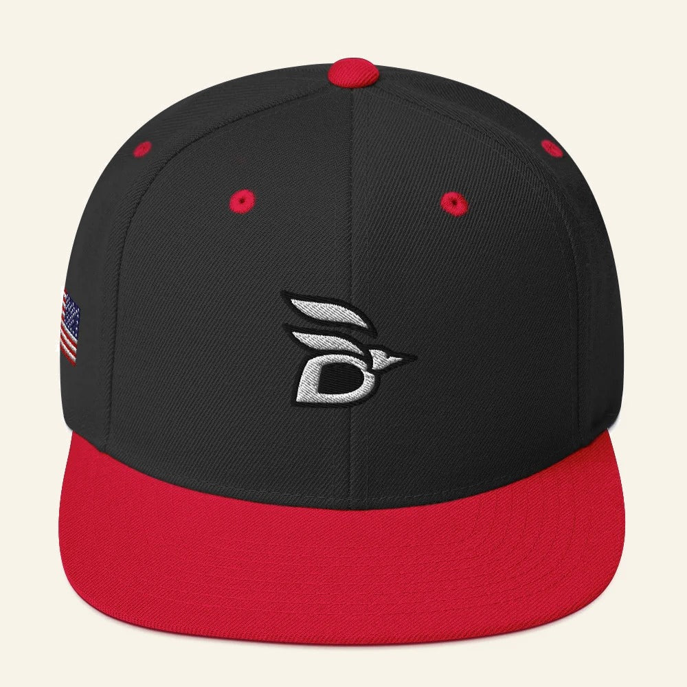 Birdline Logo Flag Snapback Hat in Black/Red, front view