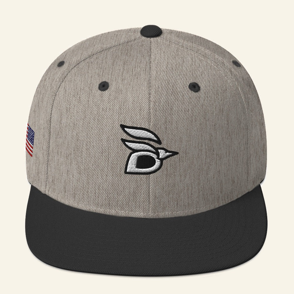 Birdline Logo Flag Snapback Hat in Heather/Black, front view