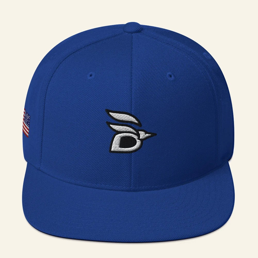 Birdline Logo Flag Snapback Hat in Royal Blue, front view
