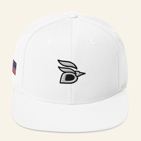 Birdline Logo Flag Snapback Hat in White, front view
