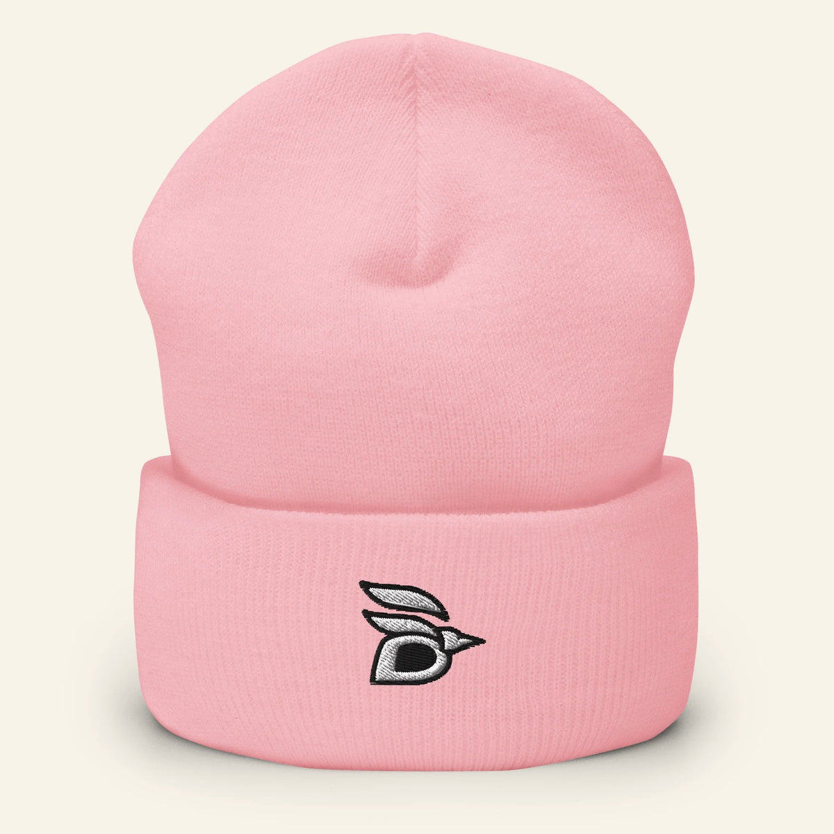 Birdline Logo Cuffed Beanie in Baby Pink, front view