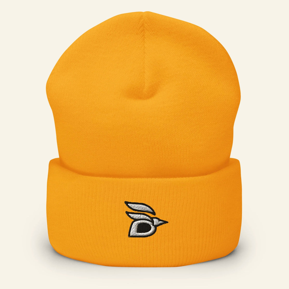 Birdline Logo Cuffed Beanie in Gold, front view
