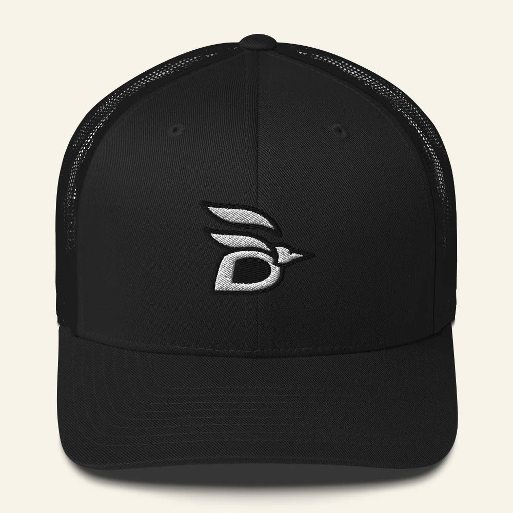Birdline Logo Trucker Hat in Black, front view
