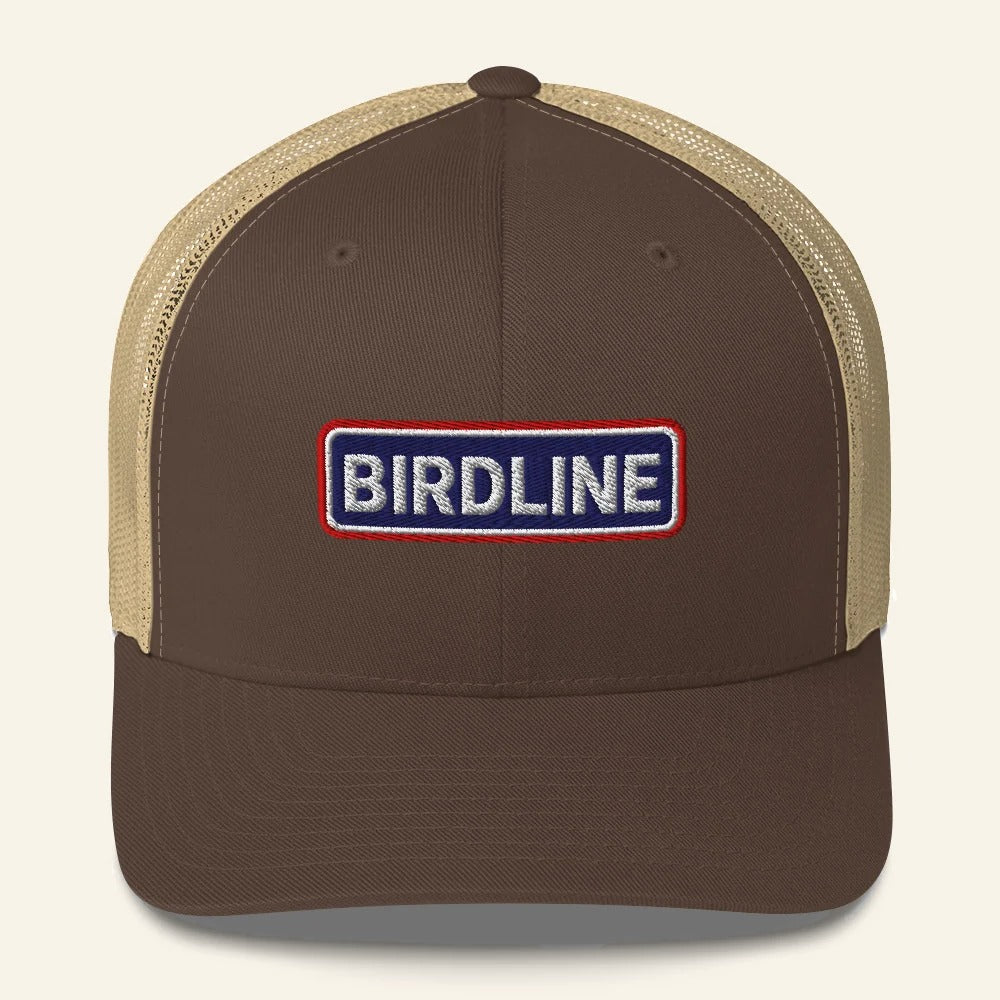 Birdline Heritage Bar Trucker Hat in Brown/Khaki, front view