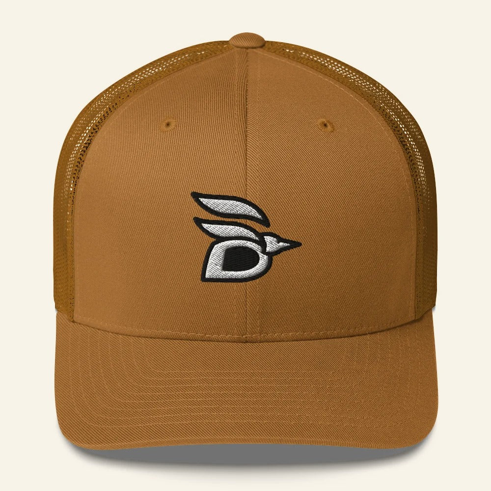 Birdline Logo Trucker Hat in Caramel, front view