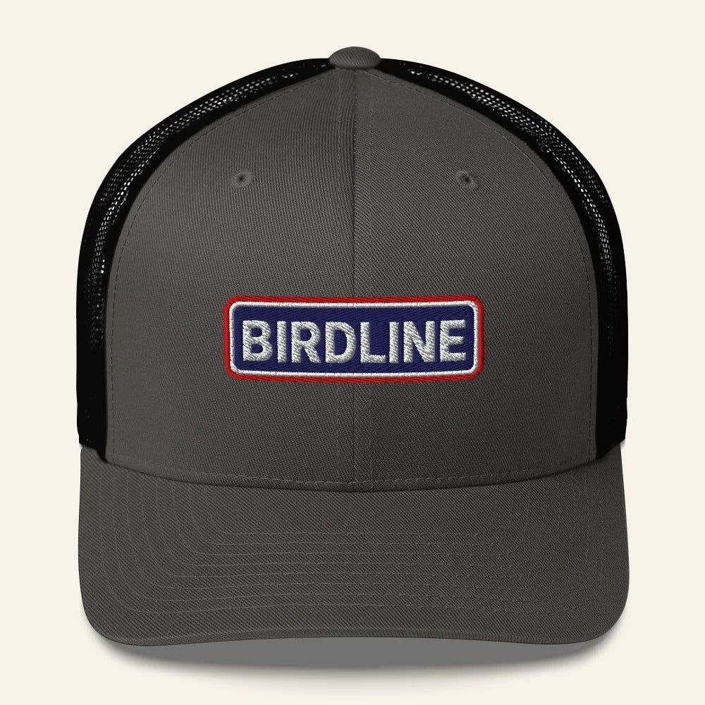 Birdline Heritage Bar Trucker Hat in Charcoal/Black, front view