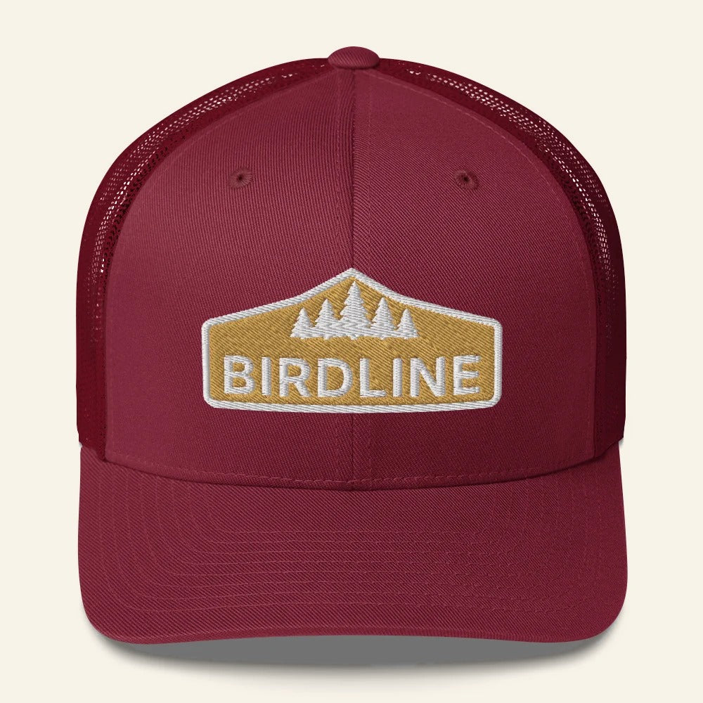 Birdline Golden Treeline Trucker Hat in Cranberry, front view
