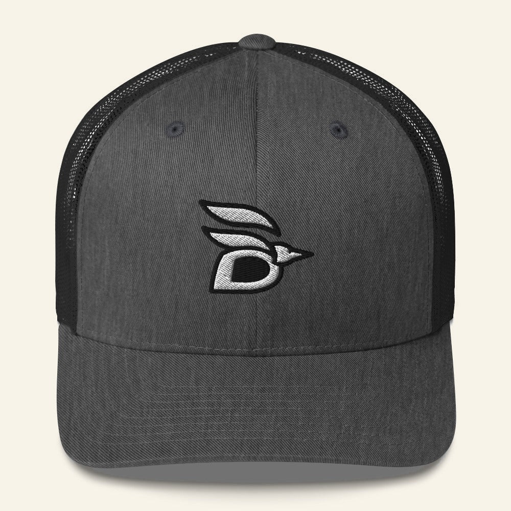 Birdline Logo Trucker Hat in Dark Heather Gray, front view
