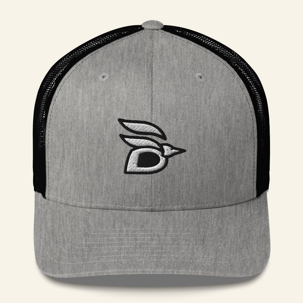 Birdline Logo Trucker Hat in Heather/Black, front view