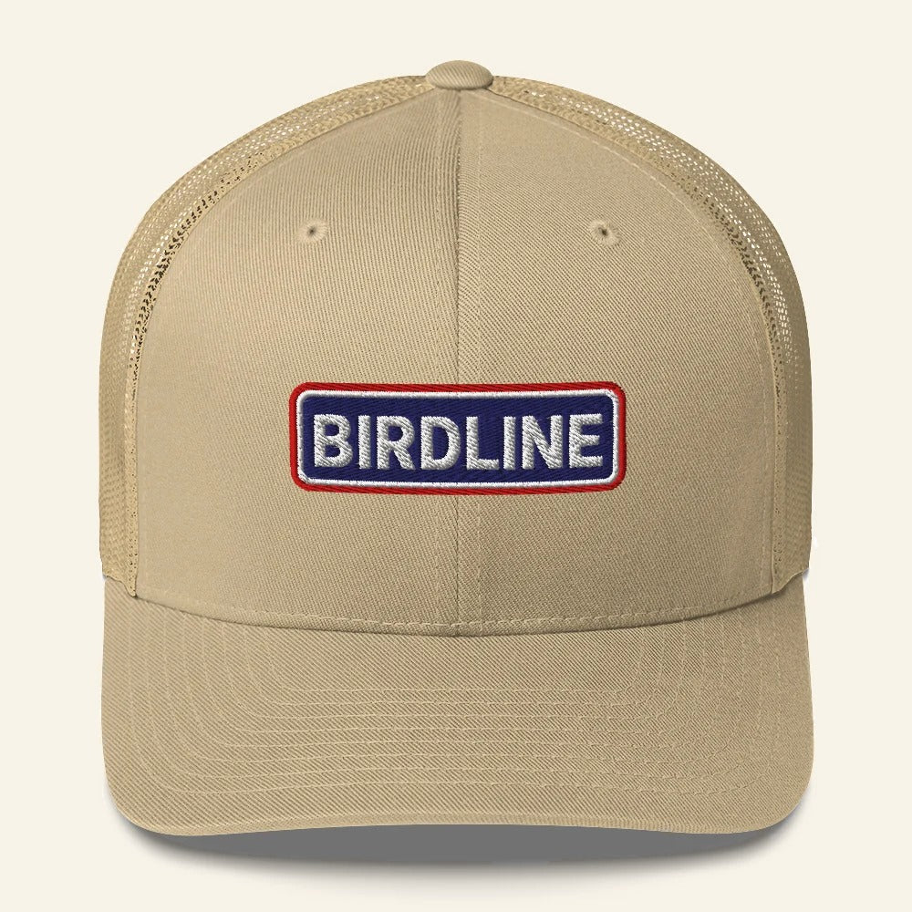 Birdline Heritage Bar Trucker Hat in Khaki, front view