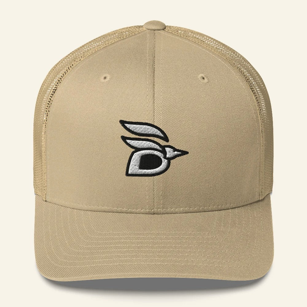 Birdline Logo Trucker Hat in Khaki, front view